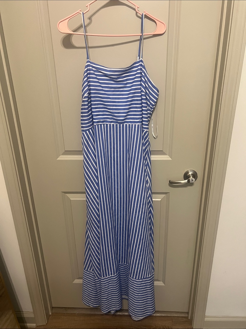 Japna Blue & White Striped Spaghetti‑Strap Maxi Dress
